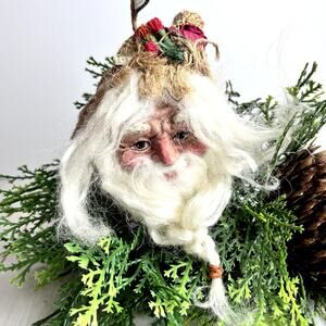 BRN Snap Dragon Old World Woodland Santa Head Ornament Rustic Folk Art